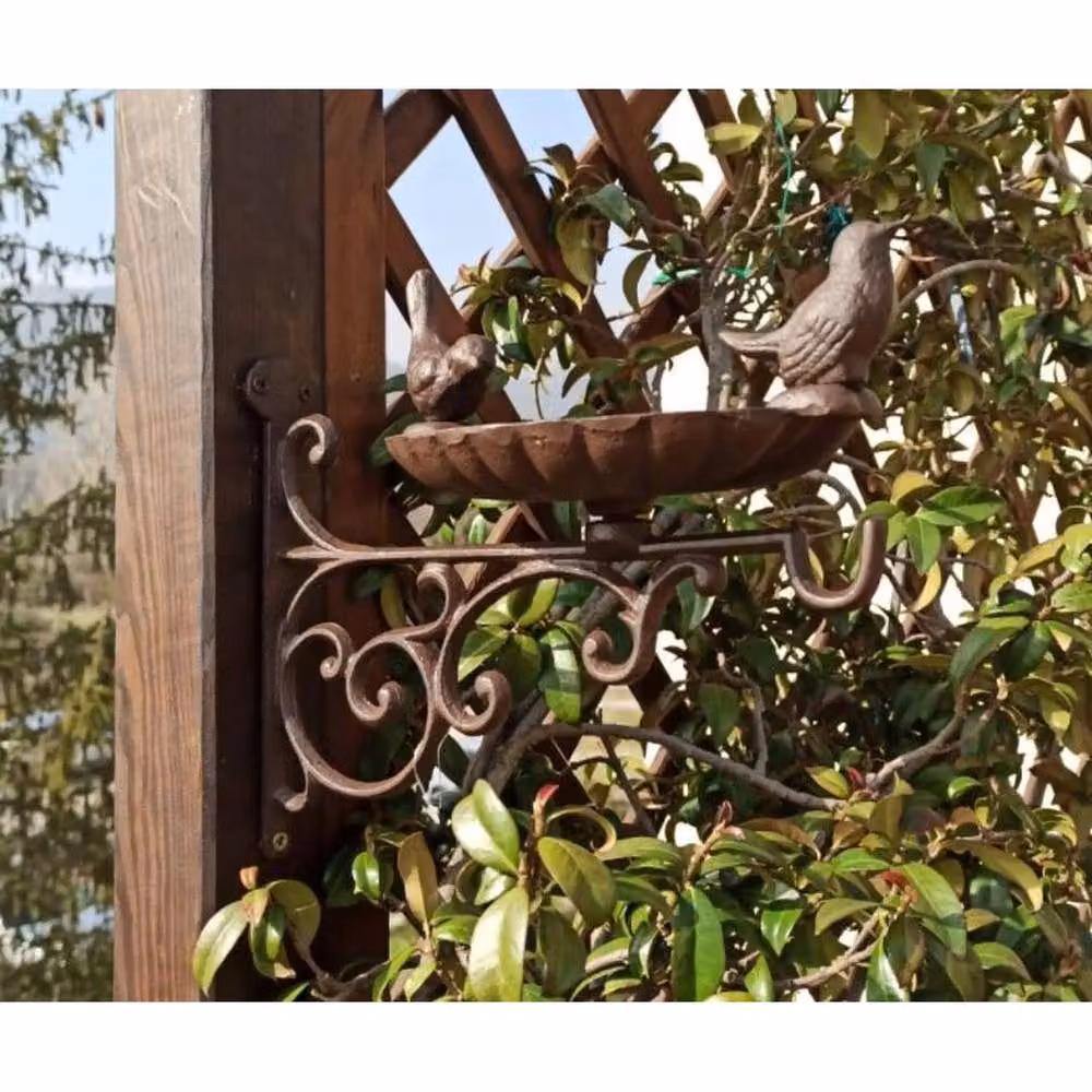 VOGREX Cast Iron Wall Mounted Bird Bath Feeder in Bronze and Brown – 3