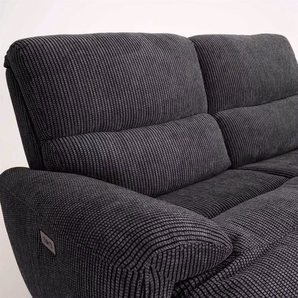 Furnishings For Less UK Carla Black Fabric 3 Piece Electric Reclining Sofa Suite with USB Charging – 3