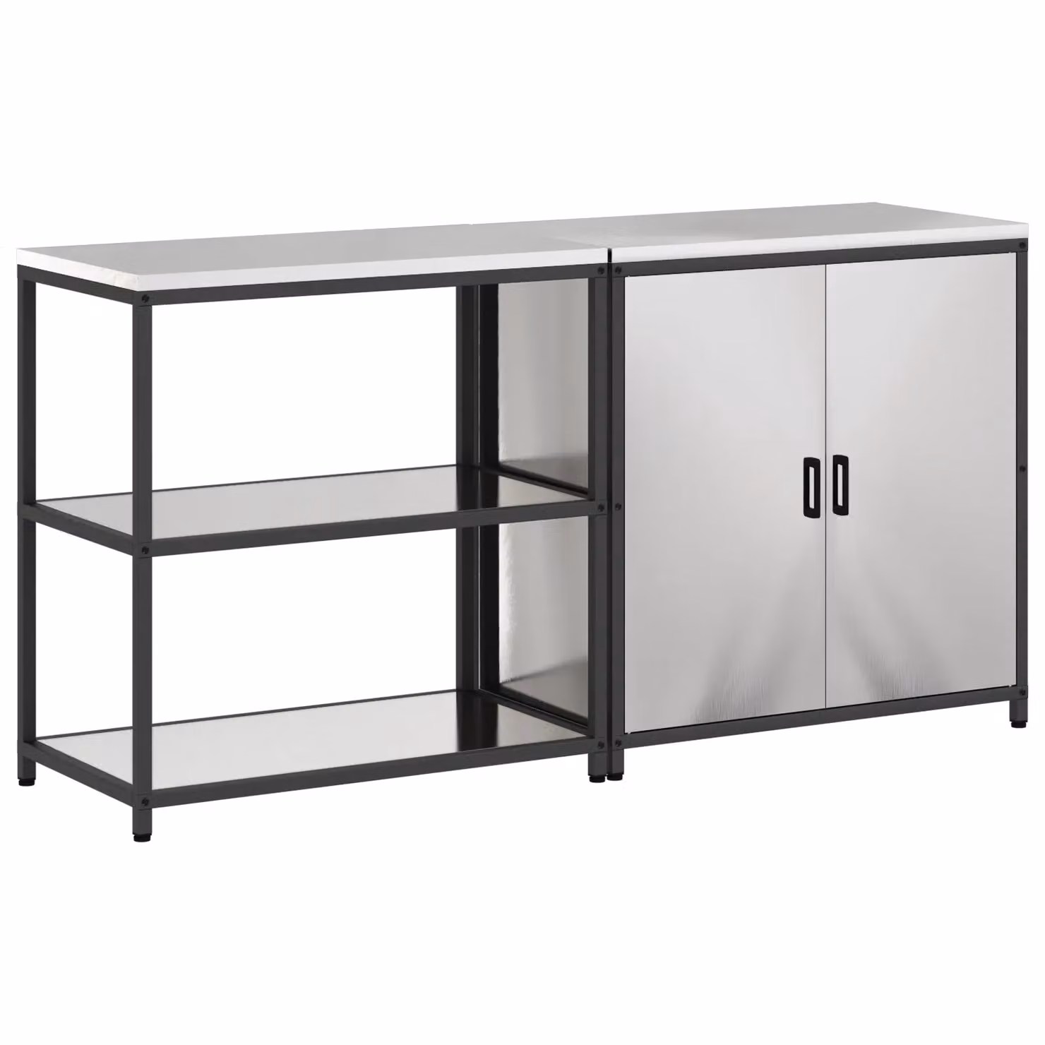 Berkfield Home 2-Piece Modern Stainless Steel Storage Unit with Adjustable Shelves and Hinged Doors in Silver – 2