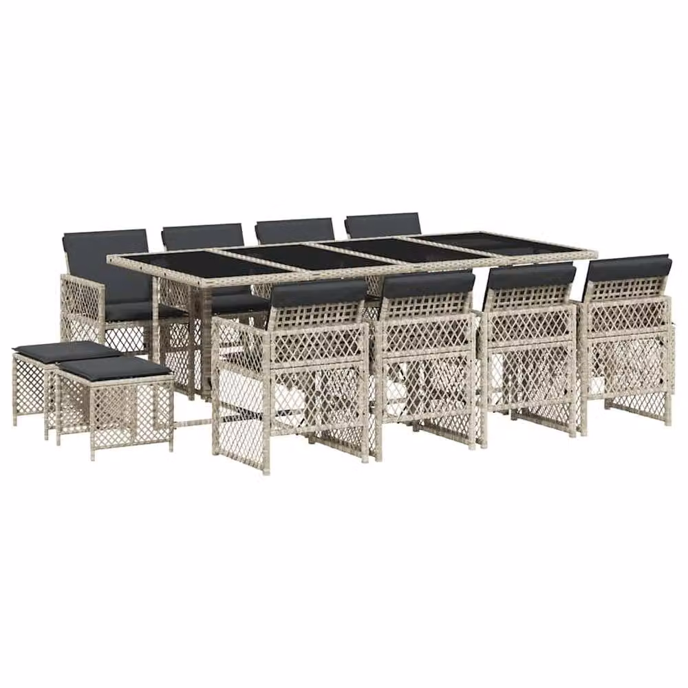 Berkfield Home 13 Piece Grey Poly Rattan Garden Dining Set with Cushions and Glass Table – 2
