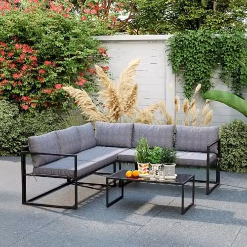 Outsunny 3 Piece L Shaped Garden Furniture Set with Upholstered Cushions in Grey – 6