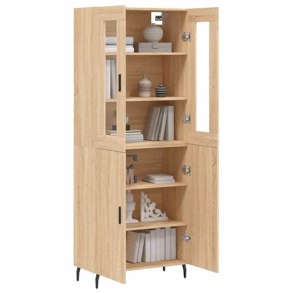 Berkfield Home Sonoma Oak Highboard with Glass Doors in Beige and Brown, W/D/H: 69.5 x 34 x 180 cm – 2