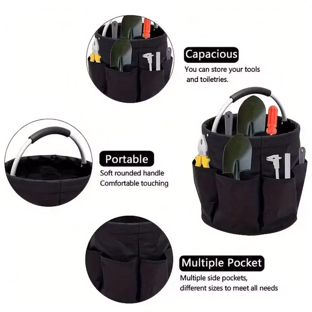 FLAVORA Foldable Black Fabric Garden Tool and Cleaning Basket Bag – 3