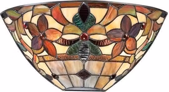 Netlighting Kami 2 Light Tiffany Art Nouveau Uplighters in Vintage Bronze and Multicolour Glass with E14 Bulbs