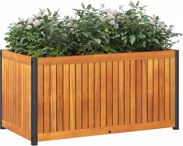 Berkfield Home Decorative Garden Planter in Brown Acacia Wood and Steel, W: 85 cm, D: 45 cm, H: 44 cm