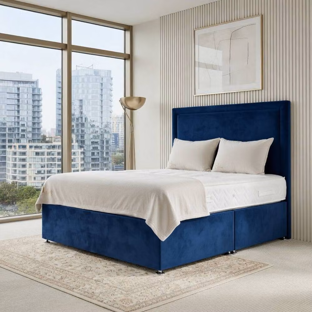 DS Living Velmont Modern Upholstered Velvet Divan Bed in Blue, W/D/H: 180 x 200 cm – 3