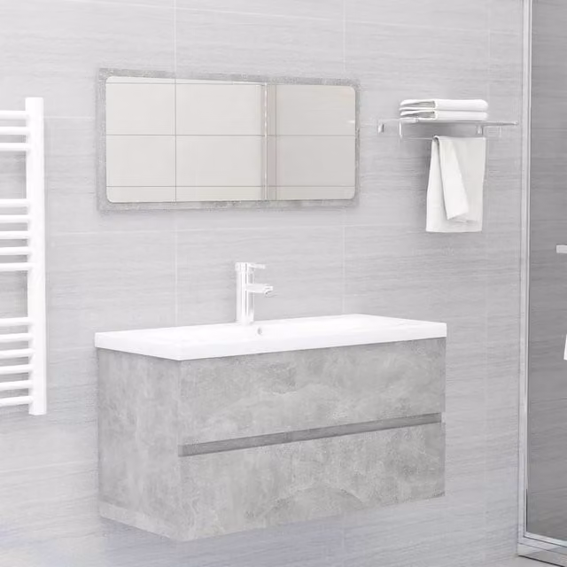 Berkfield Home Sink Cabinet with Built-in Basin in Concrete Grey Engineered Wood W/D/H: 90 x 38.5 x 45 cm