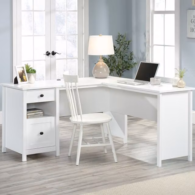 Teknik Home L-Shaped Corner Study Desk in Soft White