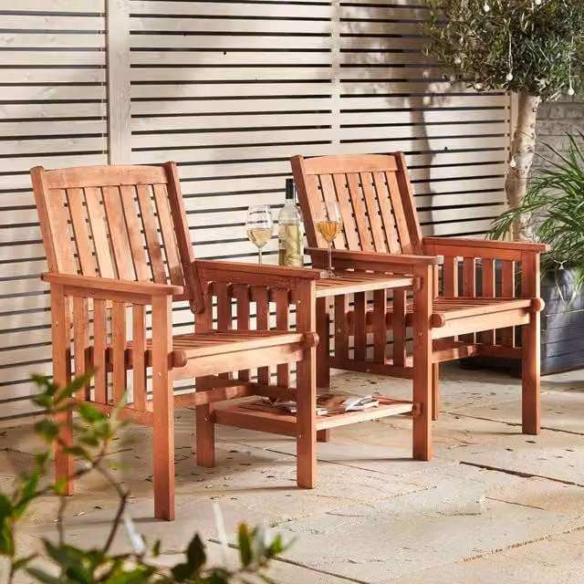 Garden Mile Rustic Brown Wooden Companion Bench Set