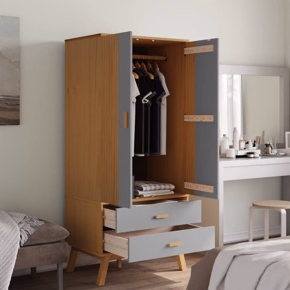 Berkfield Home OLDEN Wardrobe in Grey and Brown Solid Pine W/D/H: 76.5 x 53 x 172 cm – 2