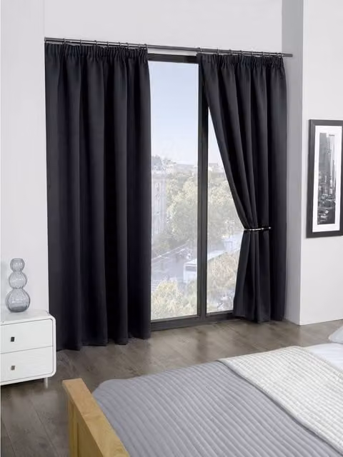 Emma Barclay Woven Thermal Blackout Eyelet Curtains, Black, Width: 228 cm
