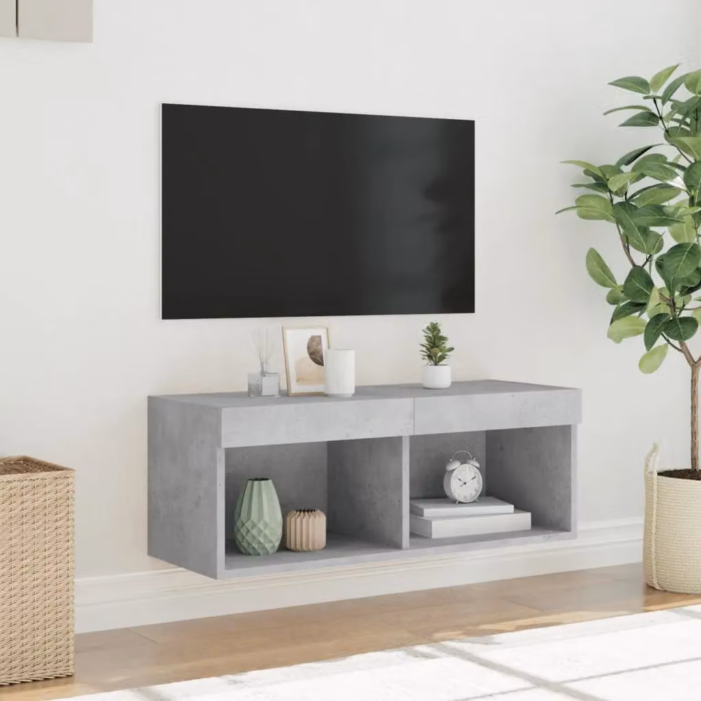 Berkfield Home Modern TV Cabinet with LED Lights in Concrete Grey, W/D/H: 80 x 30 x 30 cm – 4