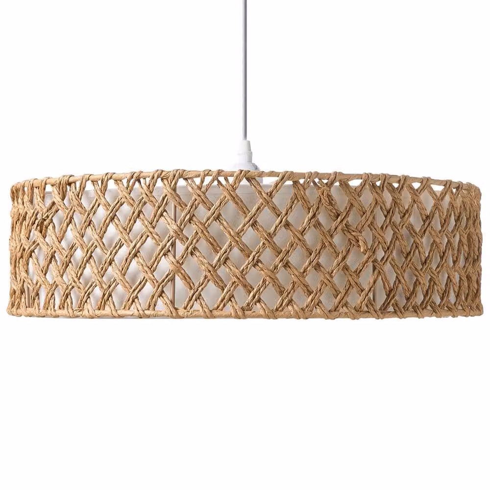 Wyld and Coco Boho Round Paper Rope Plaited Pendant Lamp in Brown and Beige – 2