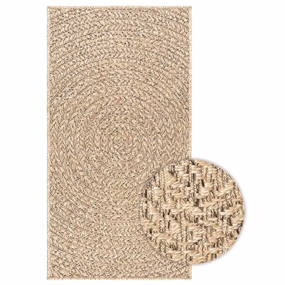 Berkfield Home Zizur Round Jute-Look Rug in Beige, UV-Resistant Polypropylene for Indoor and Outdoor Use, W: 60 cm, D: 60 cm, H: 1 cm – 2