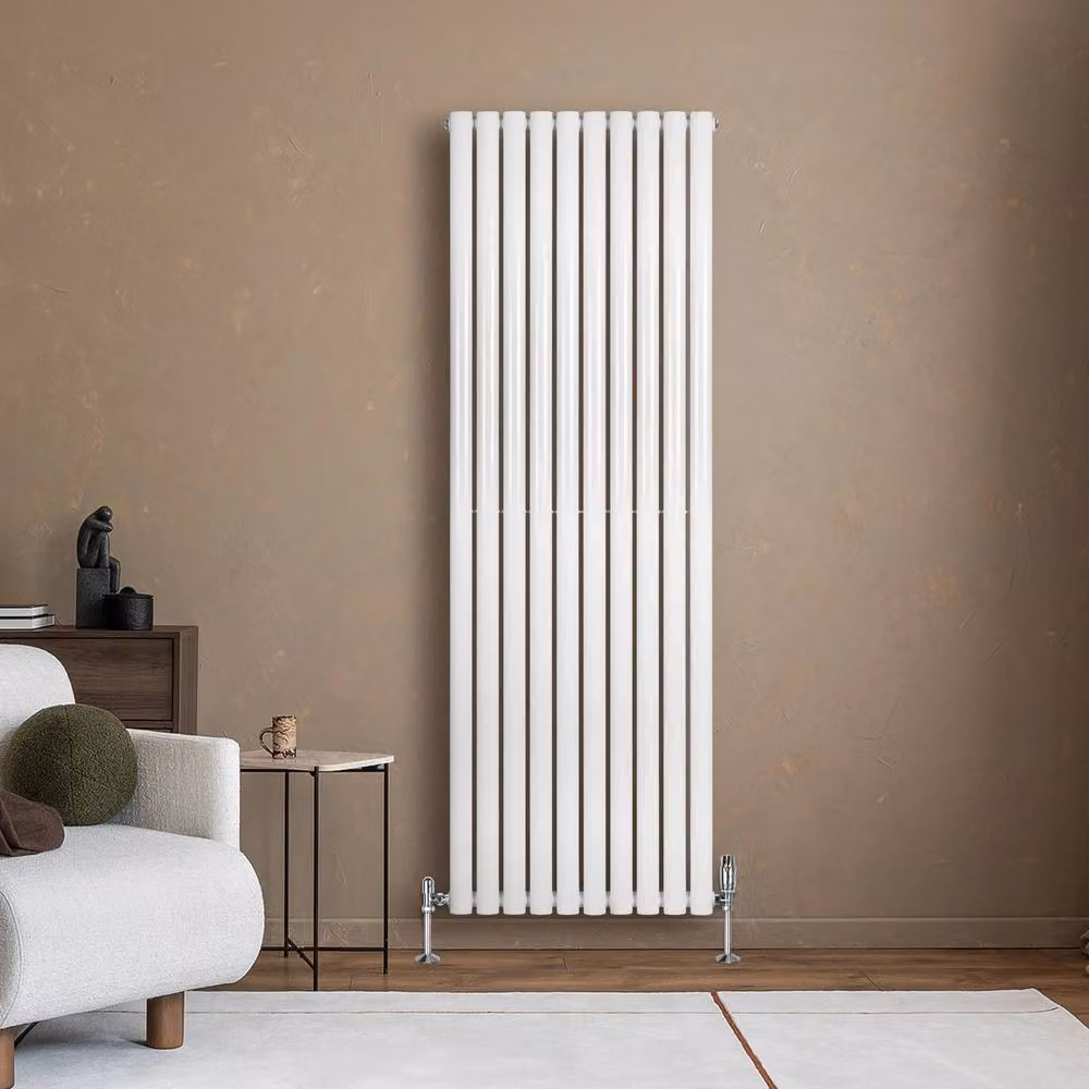 Monstershop Oval Single Column Steel Radiator with Integrated Thermostat Valves, White, H: 180 cm, W: 60 cm – 2