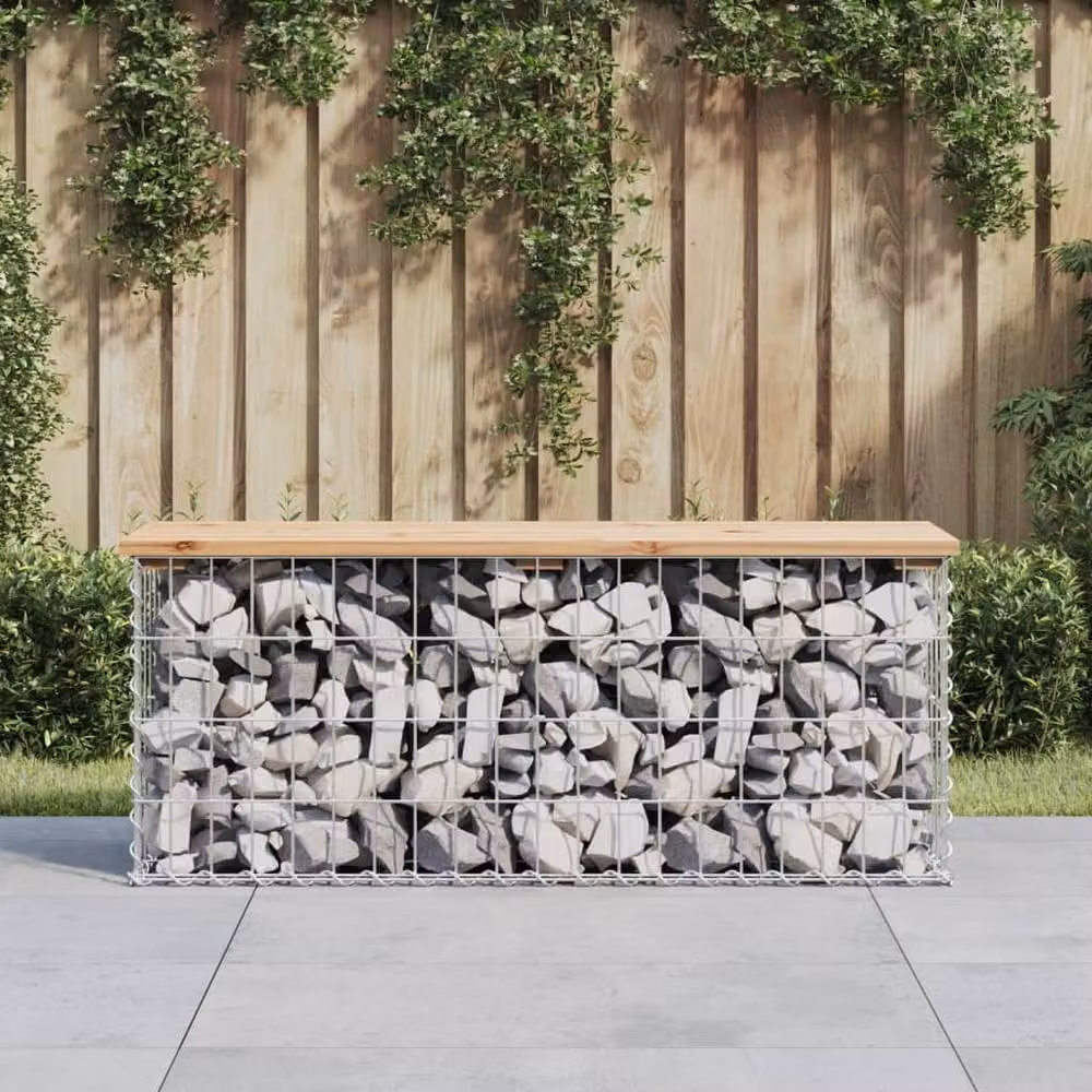 Berkfield Home Beautiful Garden Bench Gabion Design in Brown Solid Pine Wood, W/D/H: 103 x 31.5 x 42 cm – 2