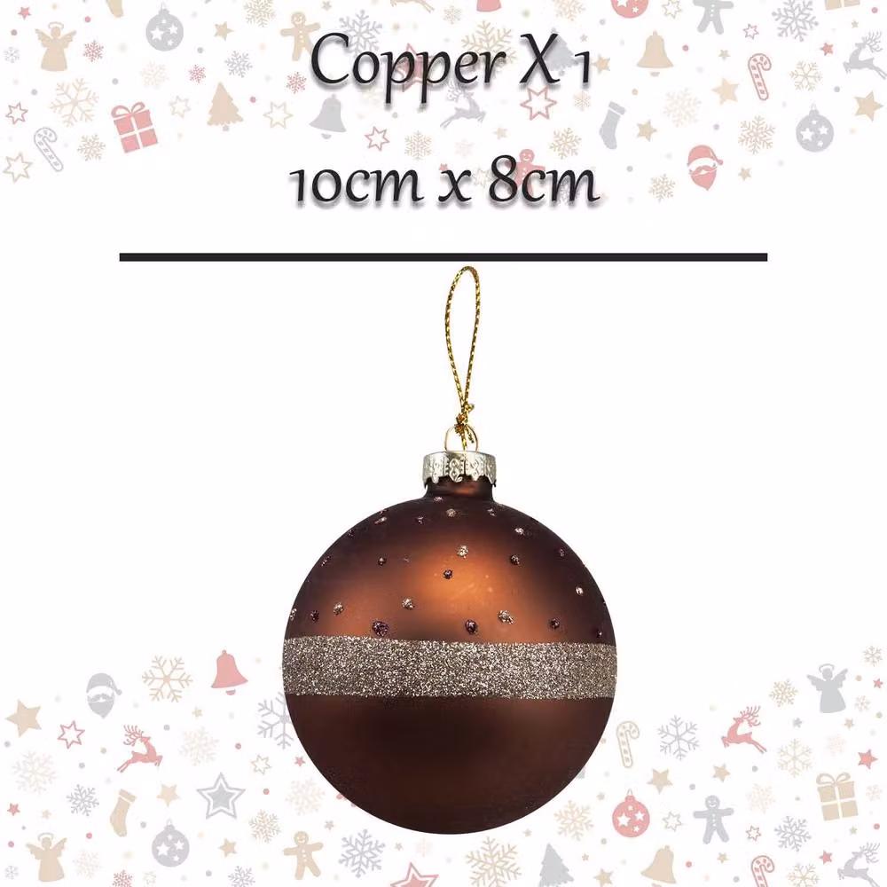 VFM e-Store Oval Glass Christmas Hanging Bauble in Bronze and Gold, W: 10 cm, H: 8 cm – 2