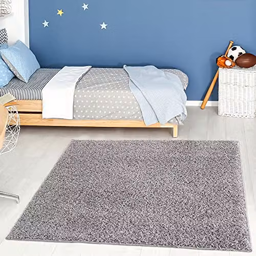 THE RUGS Grey Plain Shaggy Square Rug, W/D: 120 x 120 cm – 1