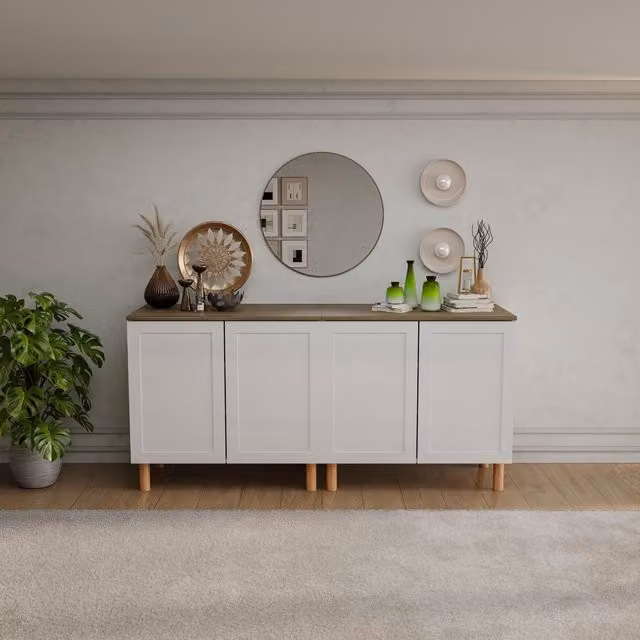 Decorotika Boli Modern Sideboard in White and Walnut