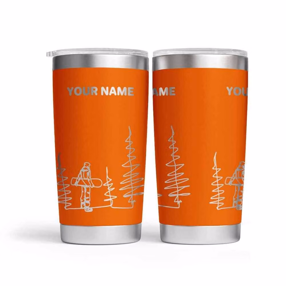 Bad Zebedee Personalised Snowboarder Engraved Thermal Tumbler in Orange, 500ml – 3