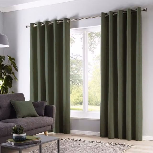 Fusion Sorbonne 100% Cotton Light Filtering Plain Dyed Eyelet Curtains in Bottle Green, Width: 229 cm, Drop: 183 cm