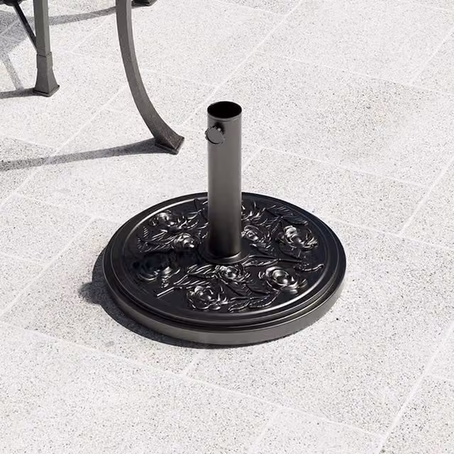 Komore Black Floral Pattern Freestanding Concrete Parasol Base with Vintage Stone Effect