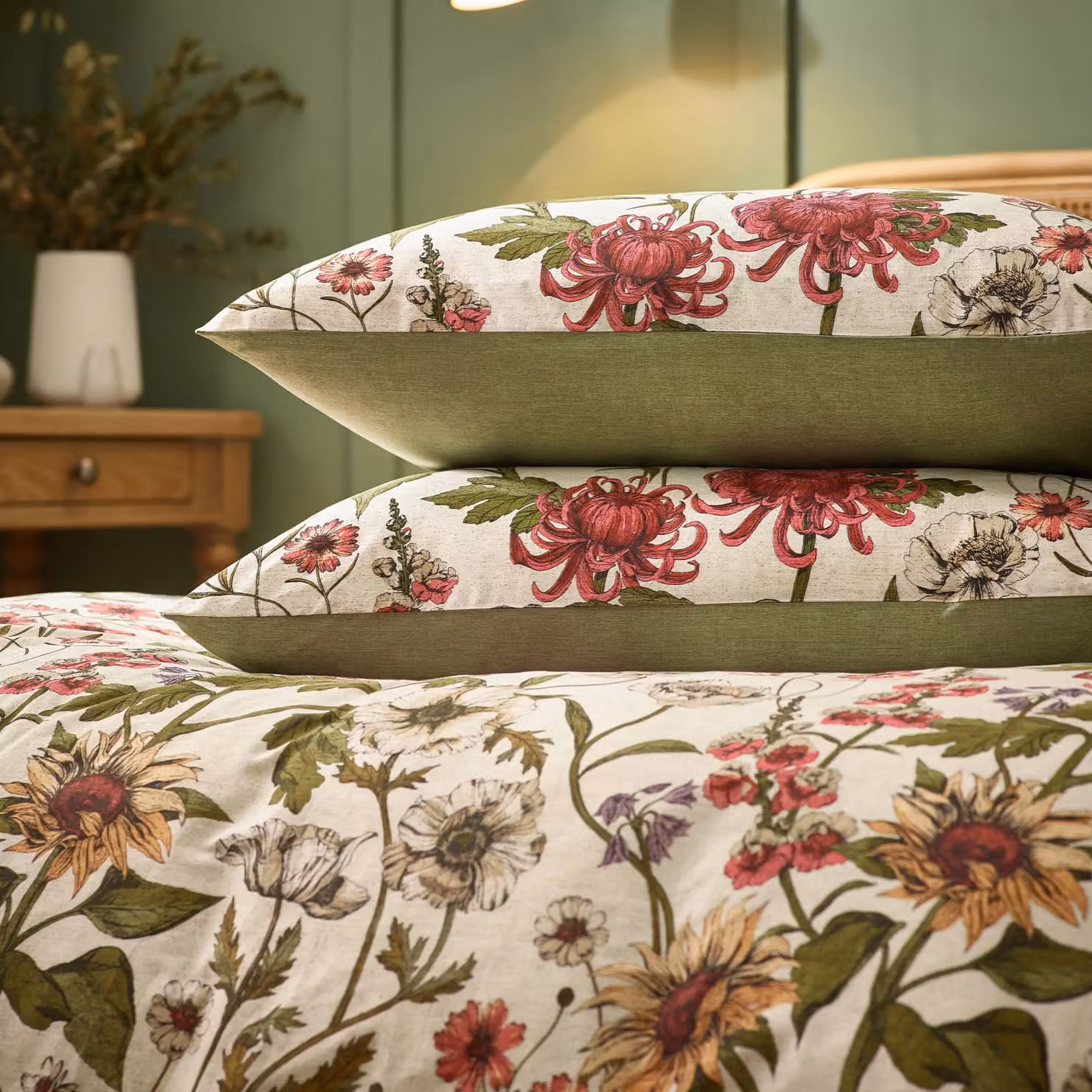Wylder Nature Wallflower Floral Cotton Percale Duvet Cover Set in Beige and Multicolour, W: 137 cm, H: 200 cm, W/D/H: 90 x 200 cm – 2
