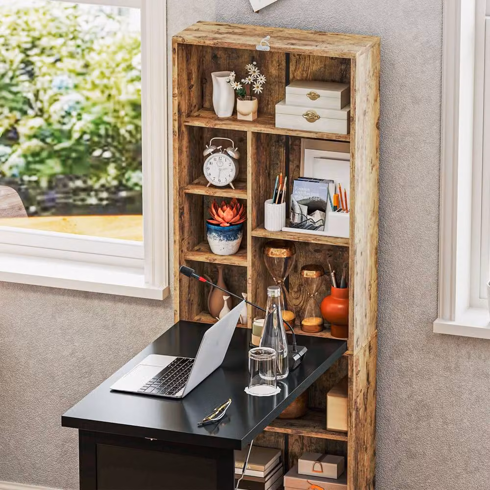 Wyld Haus Codi Secretary Desk in Rustic Brown with Folding Top, Blackboard Panel and Side Shelving, W/D/H: 98 x 51 x 62 cm – 9