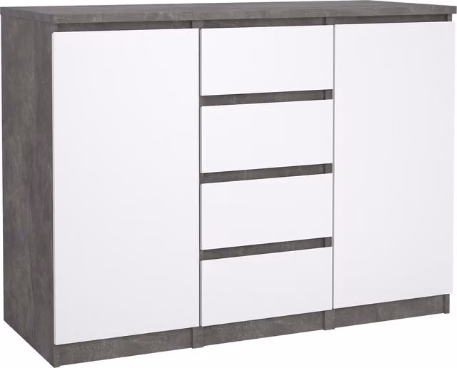 Furniture To Go Naia Sideboard with 4 Drawers and 2 Doors in Grey and White High Gloss