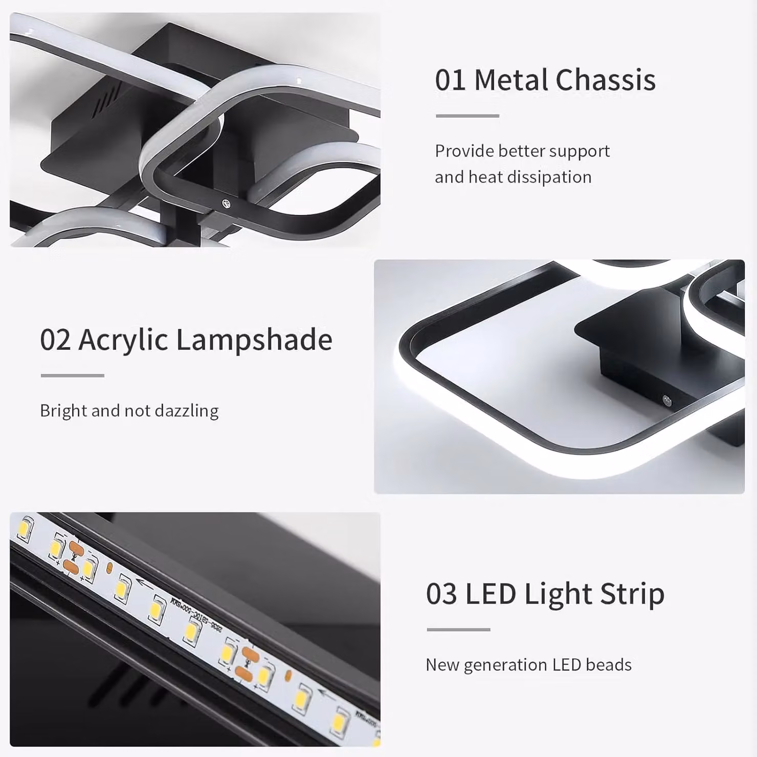 COMELY 60W LED Ceiling Light with 4 Black Squares, 6500K Cool White – 5