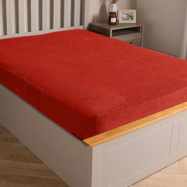Brentfords Red Teddy Fleece Thermal Fitted Bed Sheet, Single, W/D/H: 90 x 190 cm