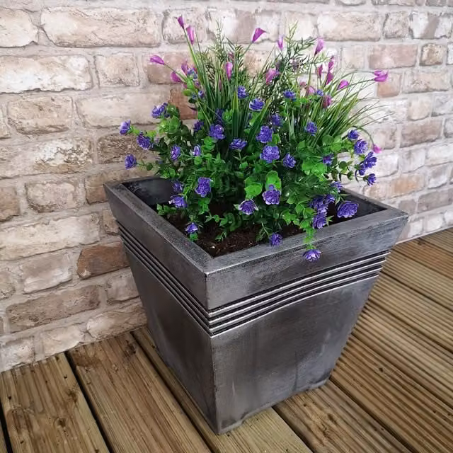Samuel Alexander Milano Square Plastic Garden Planter in Grey Pewter Effect