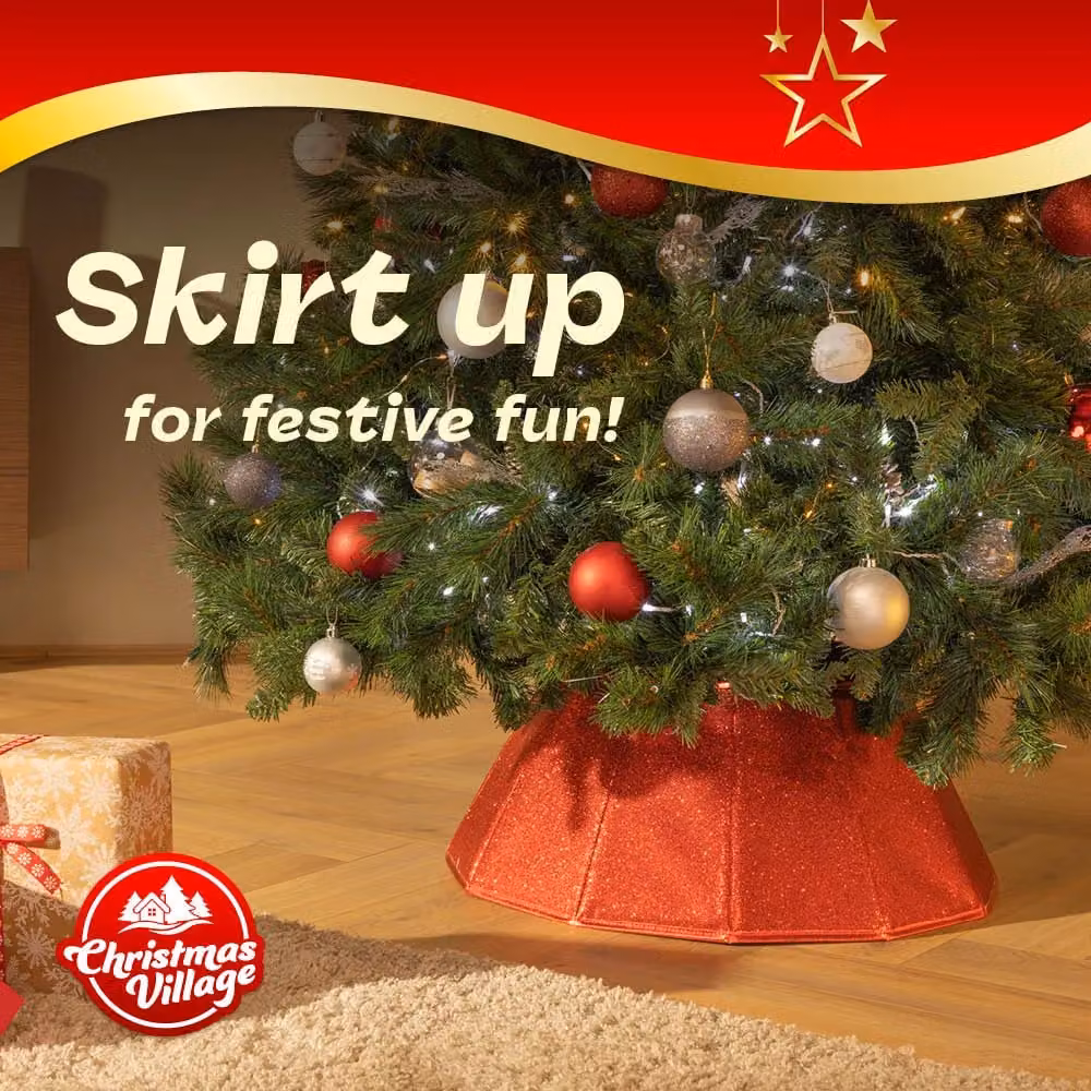 Christmas Village Glossy Red and Gold Diamond Christmas Tree Skirt – 2
