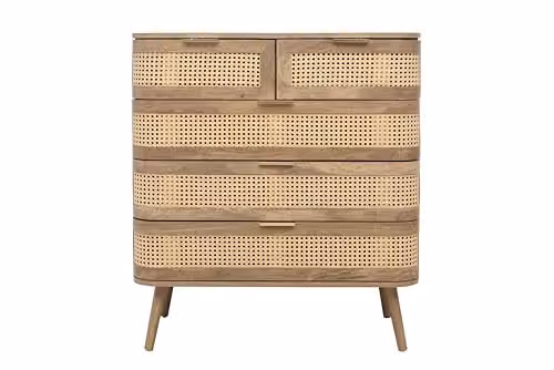 Birlea Noah Rattan and Oak 5 Drawer Chest of Drawers in Brown – 2