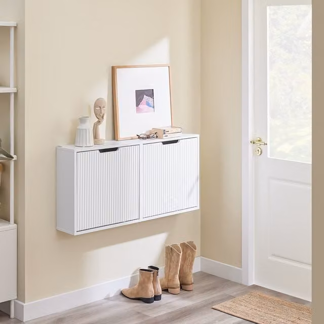 SoBuy Minimalist Slim Shoe Storage Cabinet with Tilting Compartments in White or Grey