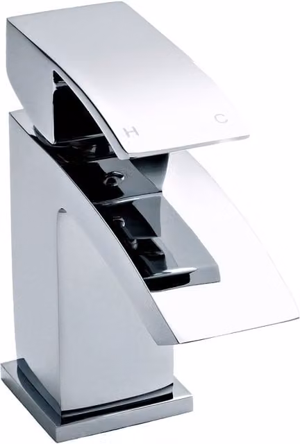 Balterley Contemporary Square Single Lever Mono Basin Mixer Tap with Push Button Waste, Chrome/Silver, H x W x D: 18.0 x 5.5 x 13.4 cm