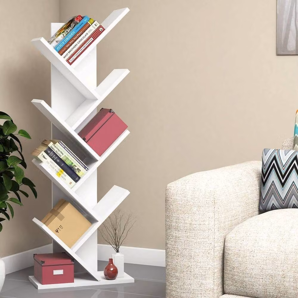 CALICOSY 8-Shelf Modern Bookcase in White, H 128.5 cm x W 46 cm x D 22 cm – 2