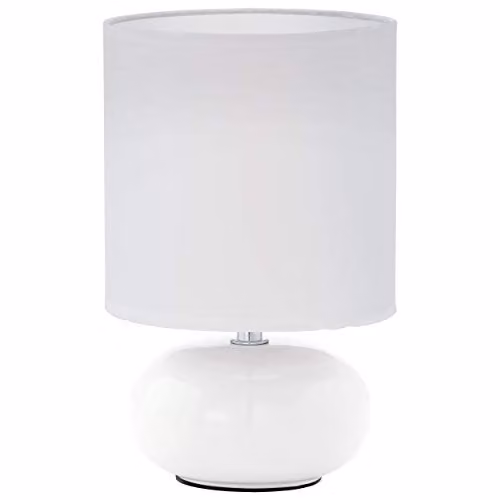 Loops White Ceramic Table Lamp with White Fabric Shade and E14 Bulb Holder