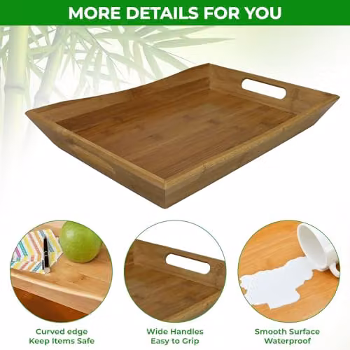 Mantraraj Brown Bamboo Rectangular Serving Tray with Handles – 2