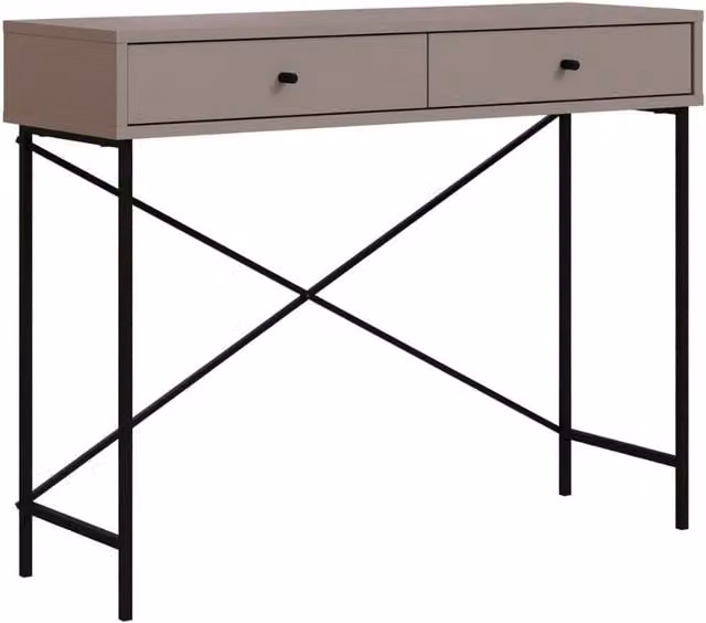 CALICOSY Modern Console Table with 2 Drawers, Brown and Black, W: 110 cm, D: 35 cm, H: 85 cm