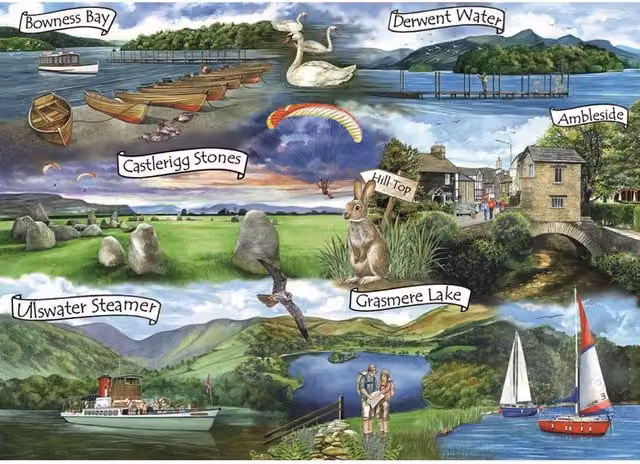 Lake District 1000 Piece Landscape Jigsaw Puzzle in Yellow and Multicolour