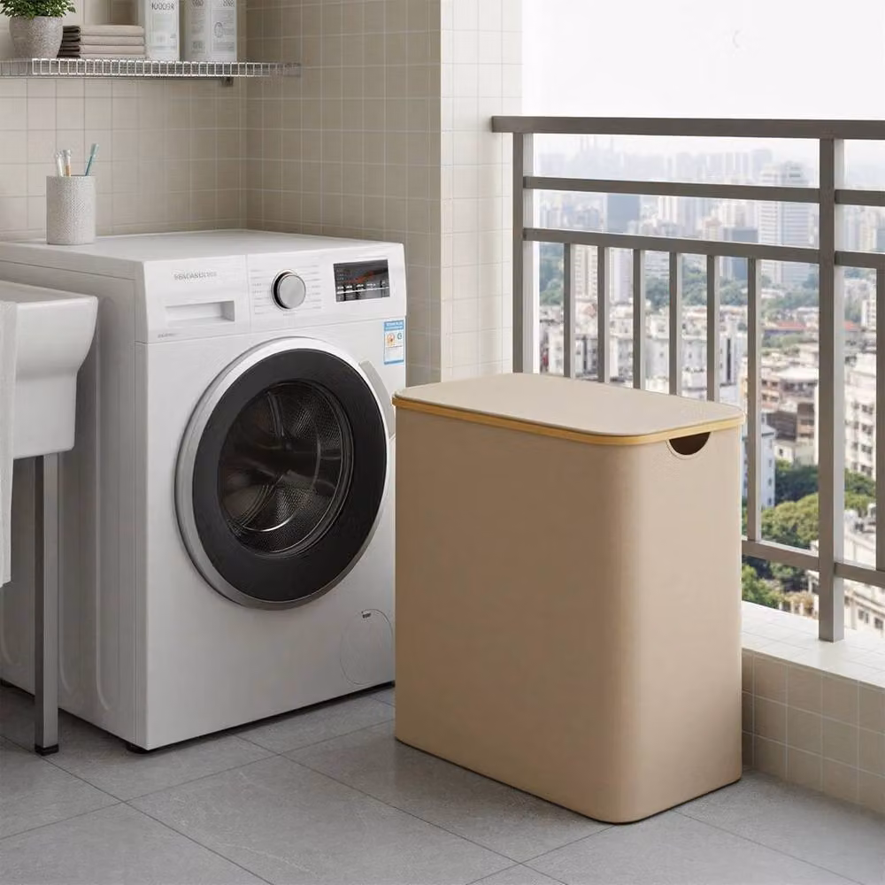 Kelvenix Laundry Basket with Lid and Removable Bag, Brown, W: 60.0 cm, D: 38.5 cm, H: 70.5 cm – 2