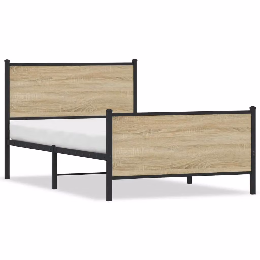Berkfield Home Metal Bed Frame in Sonoma Oak, Brown, W/D/H: 100 x 200 cm – 2