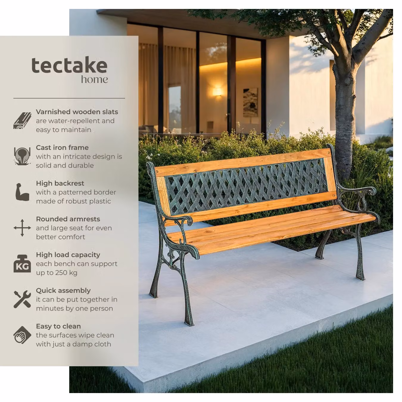 tectake Tamara 2 Seater Garden Bench in Brown with Vintage Wood and Metal Design – 2