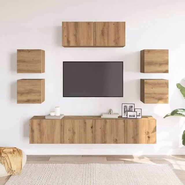Berkfield Home Classic 7 Piece Wall-Mounted TV Cabinet Set in Brown Artisan Oak