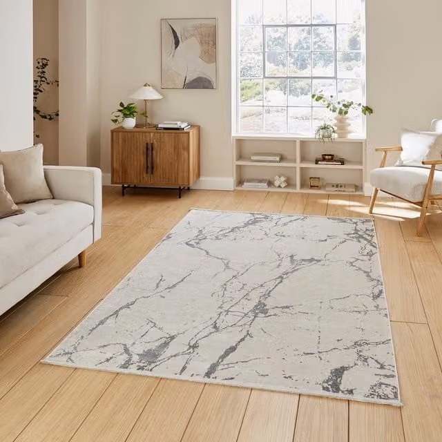 Terrys Modern Abstract Machine Woven Grey Polyester and Viscose Rectangular Rug