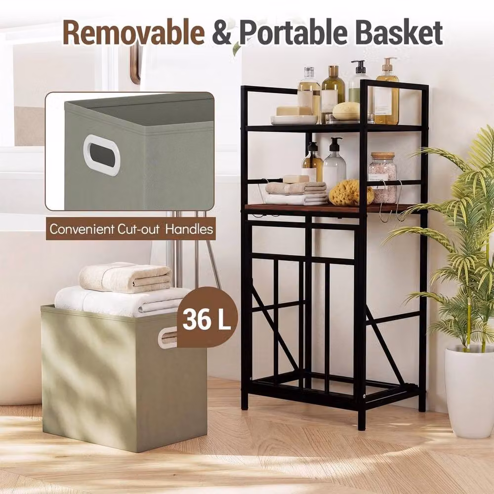 Kelvenix 2-Tier Laundry Hamper with Tilt-out Basket in Black – 4