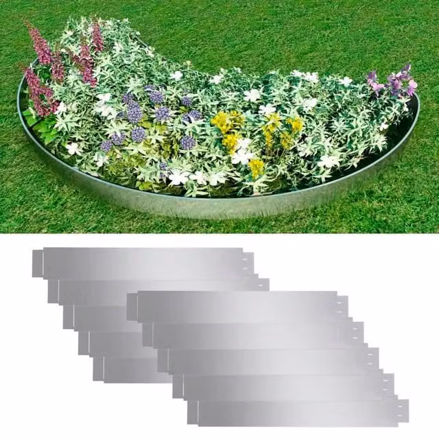 Berkfield Home Set of 10 Flexible Galvanised Steel Lawn Fence Panels, Silver, W: 100 cm, H: 14 cm