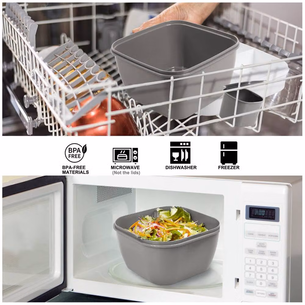Greentainer Salad Container and Lunch Box in Grey with 3 Compartments and Spoon, 52 oz – 4