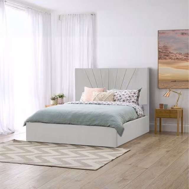 Desire Deco Flora Upholstered Storage Bed in Silver, 120 x 200 cm